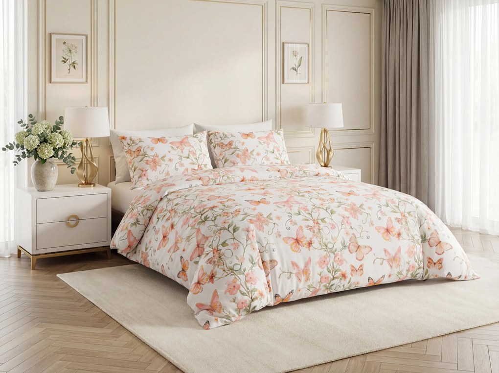 PrzytulneMieszkanie.pl PrzytulneMieszkanie.pl Pościel z mikrofibry ORANGE BUTTERFLY białe Rozmiar pościeli: 2 szt 70 x 80 cm | 160 x 200 cm