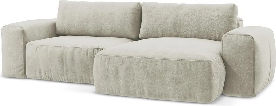 Beżowy rozkładany narożnik z tkaniny szenilowej (prawostronny/z szezlongiem) Kuki – Makamii