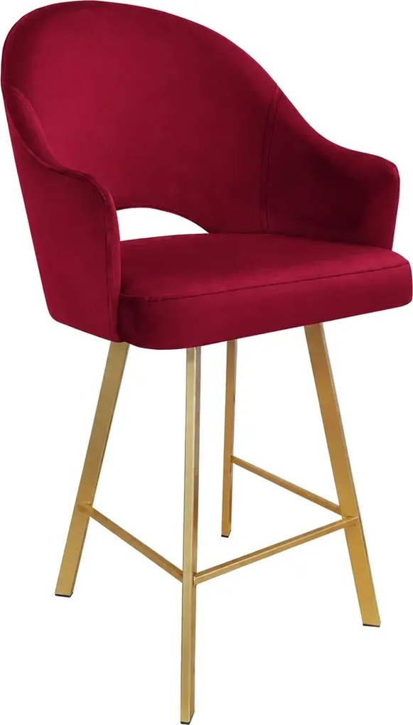 Hoker Velvet krzesło barowe tkanina Welur podstawa metalowa : Kolor nogi - Złota profil, Kolor tkaniny - VELVET - MG31, Typ siedziska - Siedzisko stałe