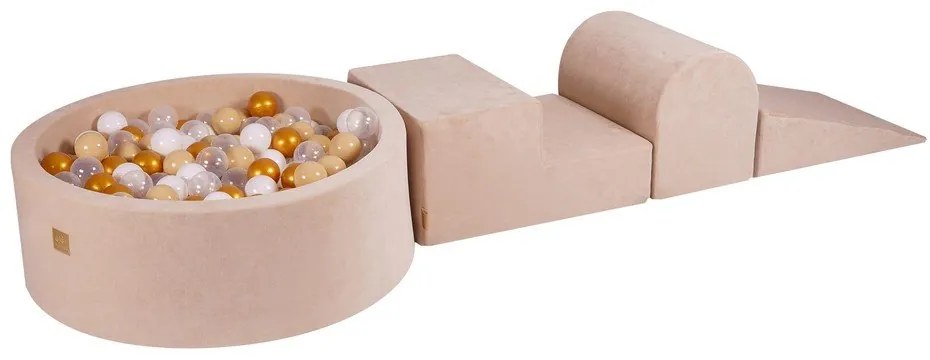 Kremowy aksamitny piankowy plac zabaw 4 szt. wysokość 30 cm 225x90 cm Montessori – Meowbaby