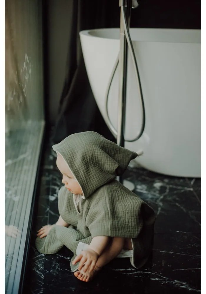 Muślinowe poncho dziecięce w kolorze khaki rozmiar S – Malomi Kids