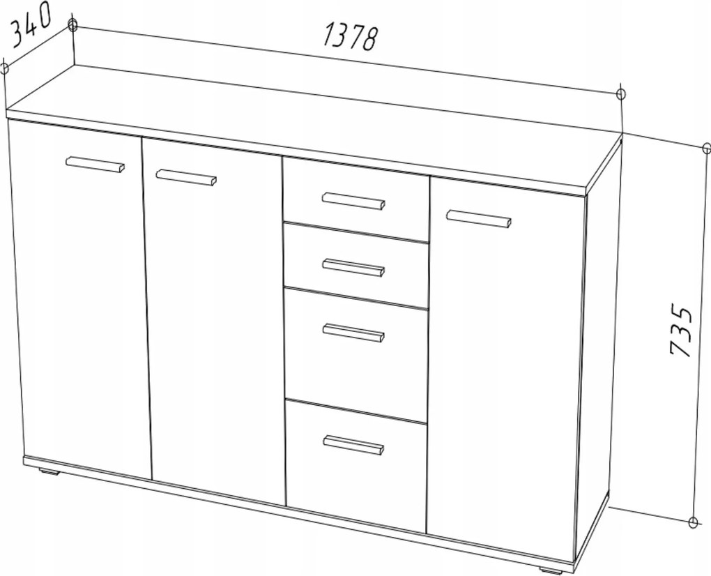 Kaszmirowa duża komoda z szufladami i półkami A3-W15