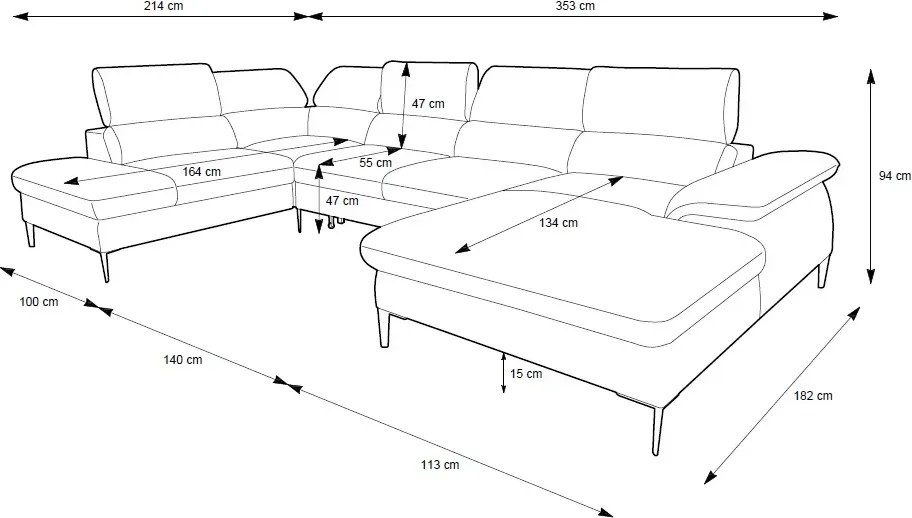 Szary duży narożnik z funkcją spania L8-R08