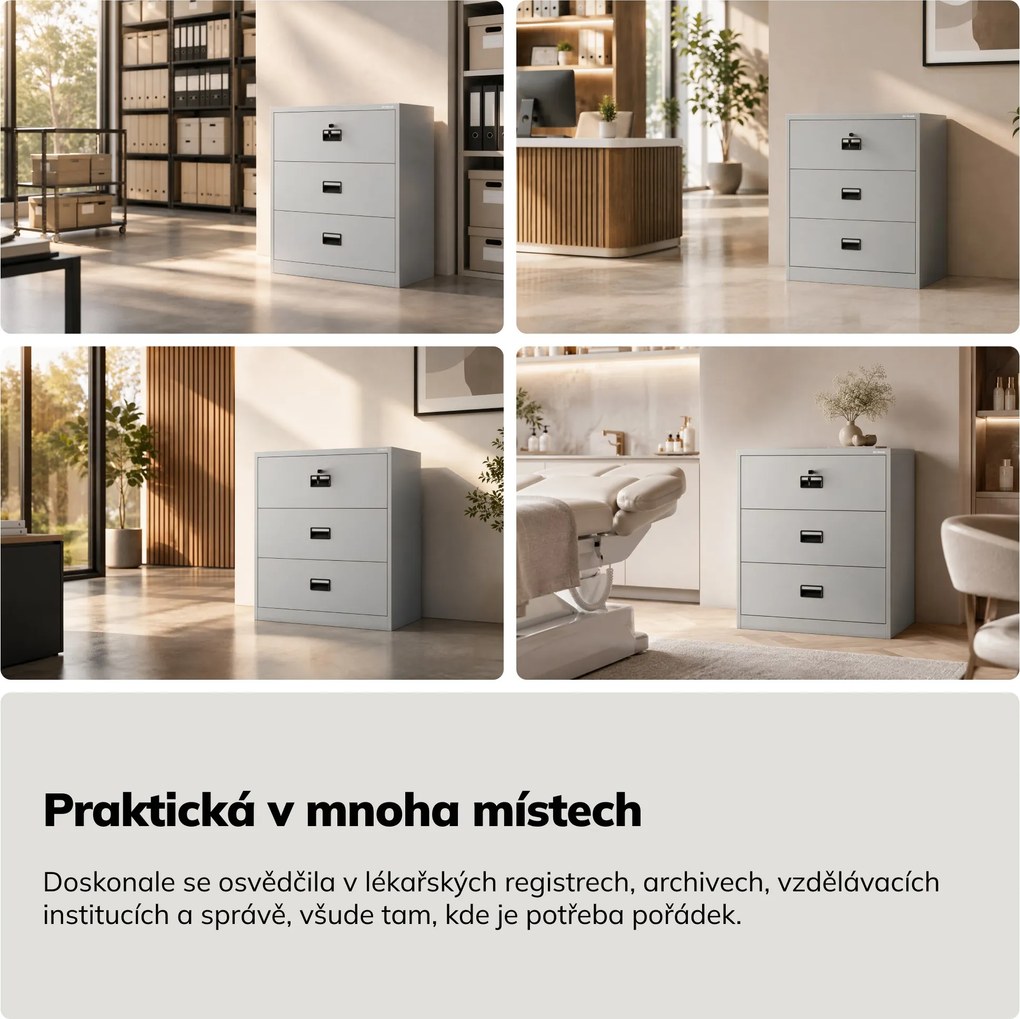 Szafa kartotekowa metalowa z 3 szufladami szara, 900x1020x600 mm: SARA XL V3