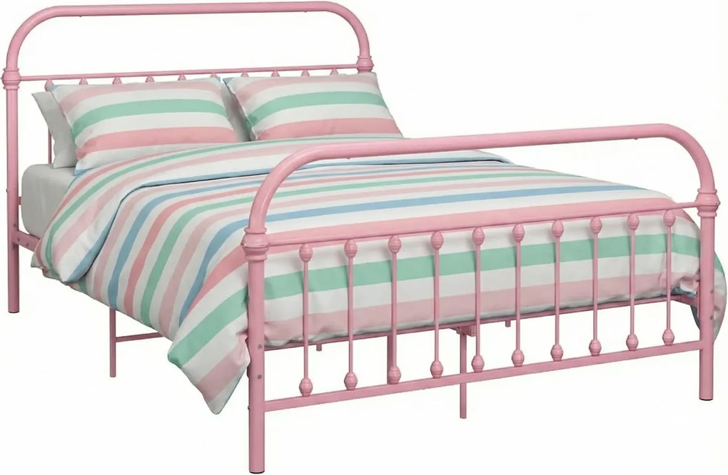 Różowe metalowe łóżko w stylu loft 180x200 cm T2-M56