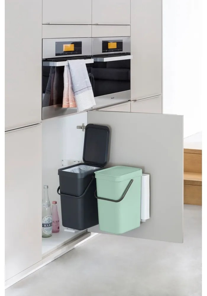 Miętowo-ciemnoszary plastikowy kosz na śmieci do segregacji odpadów do zabudowy 24 l Sort &amp; Go – Brabantia