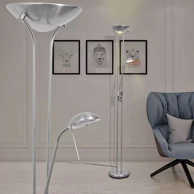 Srebrna Stojąca Lampa Podłogowa Led Do Czytania W9-A46
