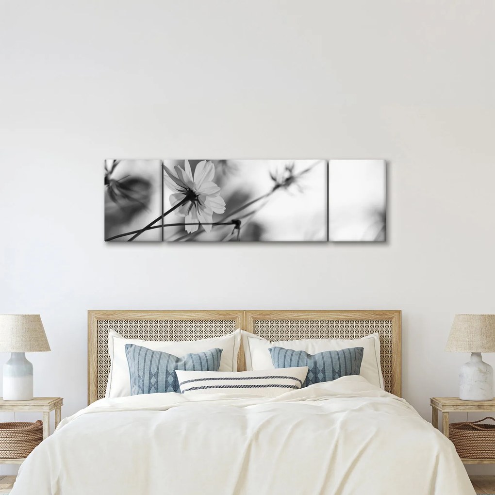 Obraz - Czarno - białe kwiaty (170x50 cm)