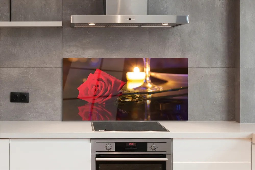 Szklany Panel Róża, Świeca i Kieliszek Wina