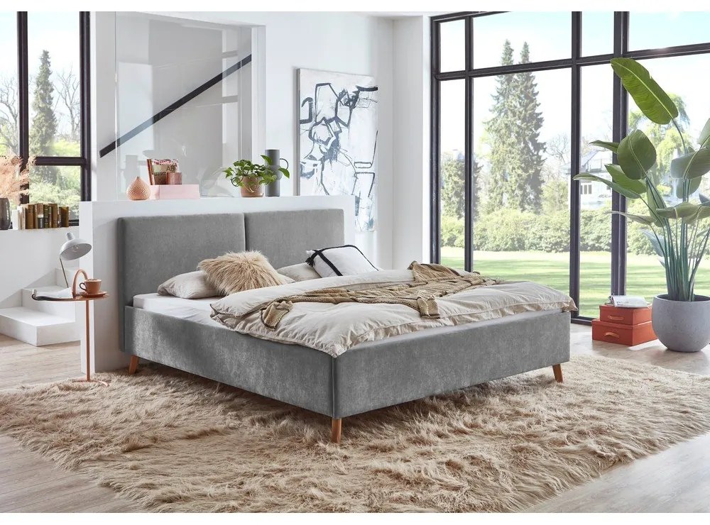 Szare tapicerowane łóżko dwuosobowe ze stelażem 160x200 cm Piano – Meise Möbel