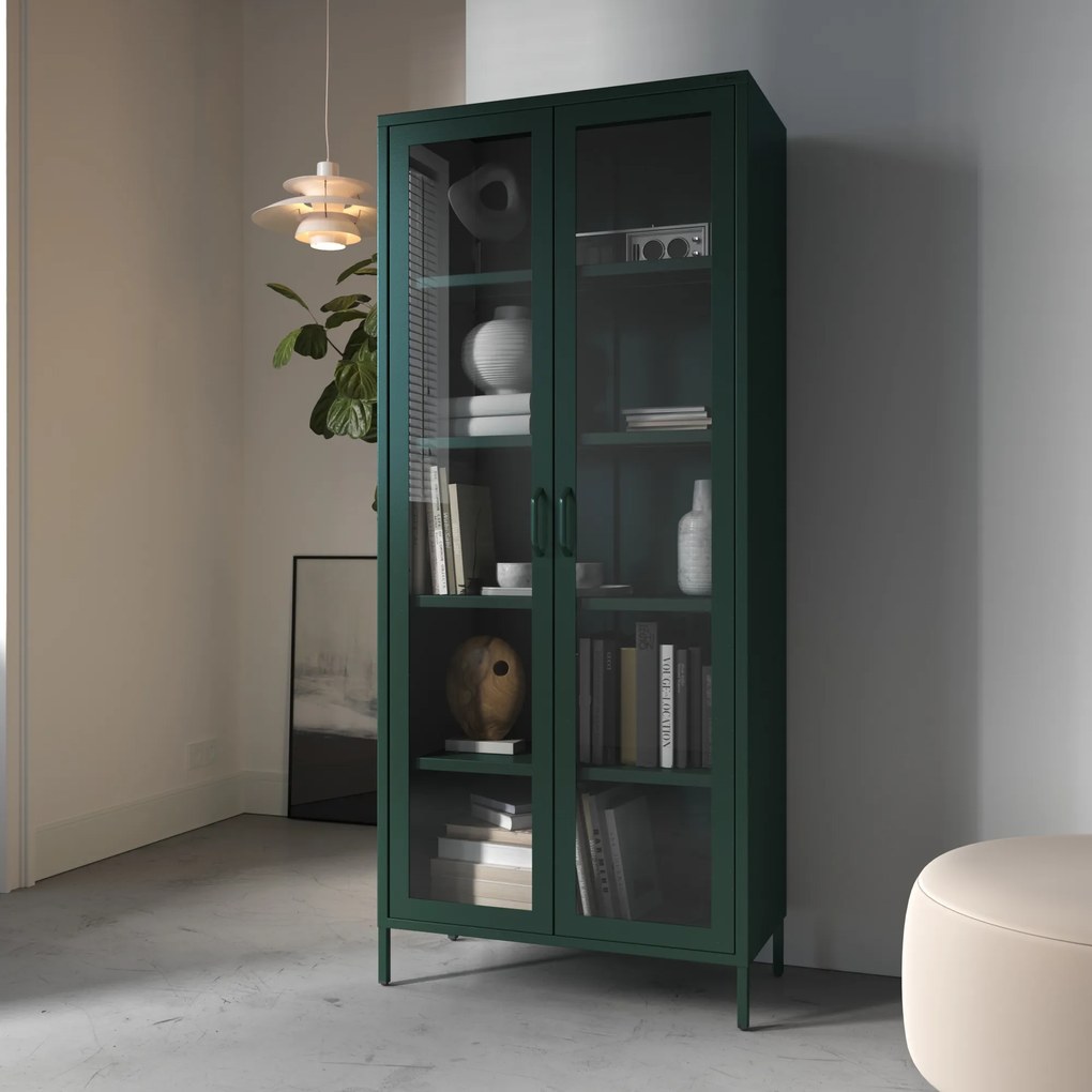 Witryna szklana do salonu butelkowa zieleń Modern ANGELO 800 x 1850 x 450 mm