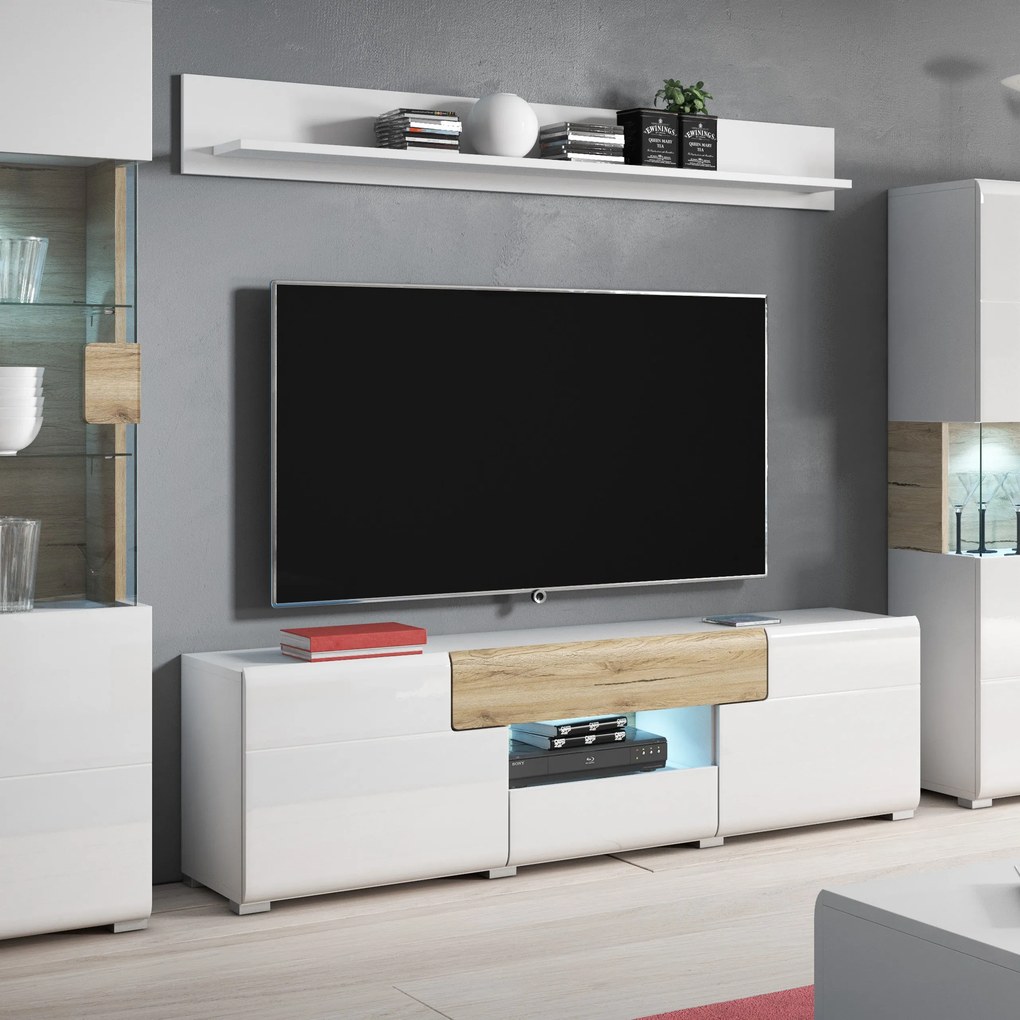 Szafka RTV IBIZA - Biały / Front Sosna remo jasna / 159 cm
