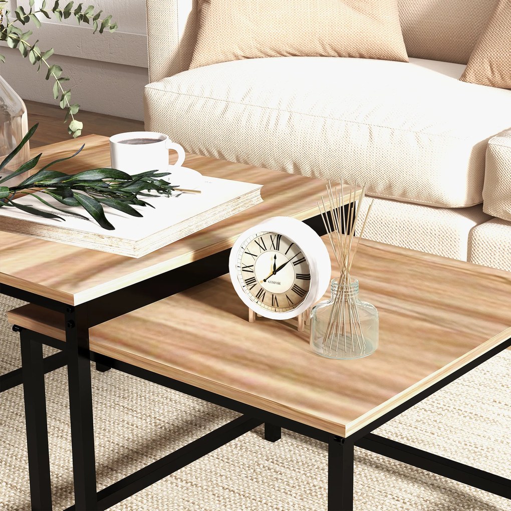 HOMCOM Zestaw 2 stolików kawowych w stylu industrialnym z naturalnym drewnem 60x60x45cm Stylowy i funkcjonalny | Aosom PL