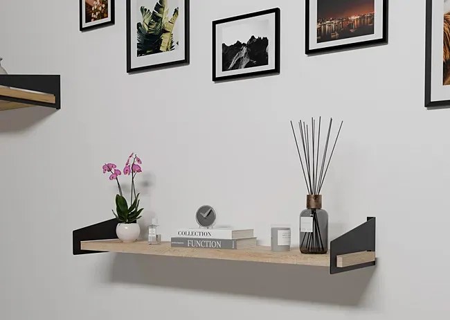 Wisząca półka nad biurko w stylu loft czarny + dąb sonoma N2-F51