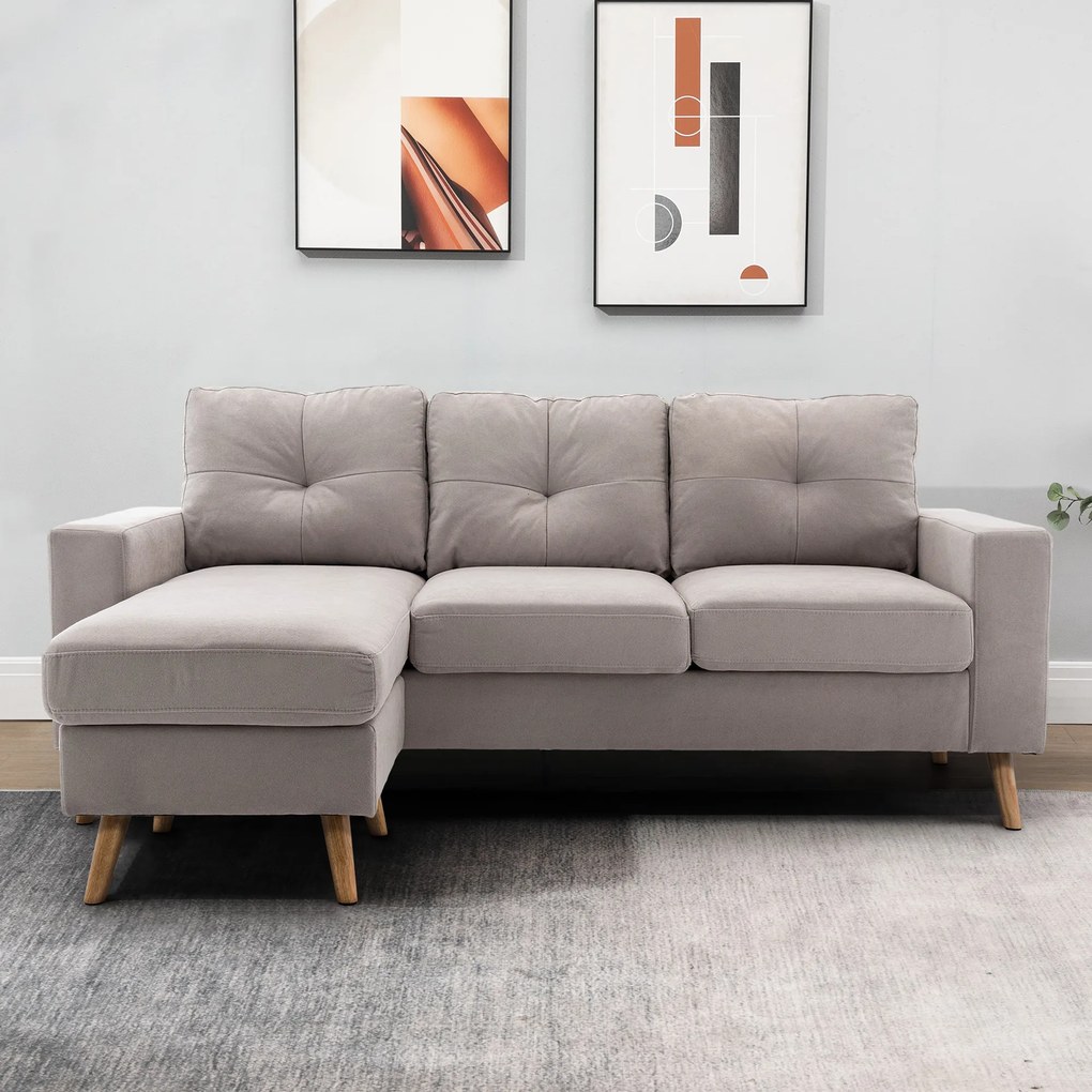 HOMCOM Sofa narożna 3-osobowa, w wyglądzie lnu, Chaiselongue odwracalne, 193x136x85 cm, Jasnoszary | Aosom PL