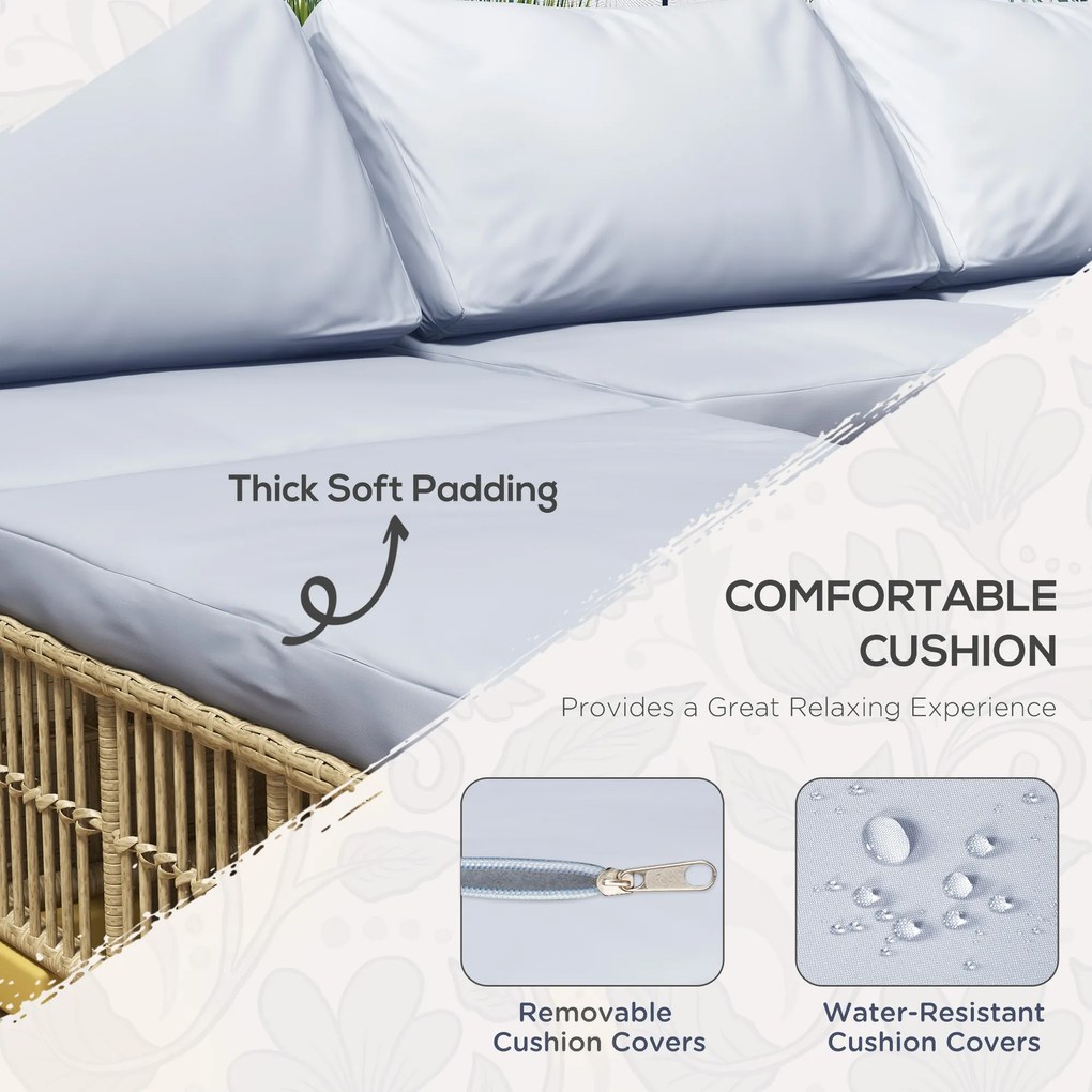 Outsunny Zestaw Mebli ogrodowych, 5-częściowy, z poduszkami do siedzenia, Syntetyczny rattan, rama ze stali nierdzewnej, Szary