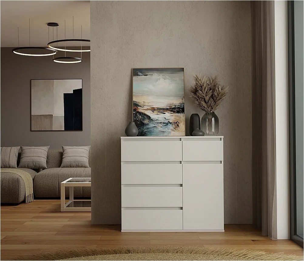 Komoda Malwa 1D5S | Biała | 100x40x93 cm | 5 Szuflad, 1 Drzwi