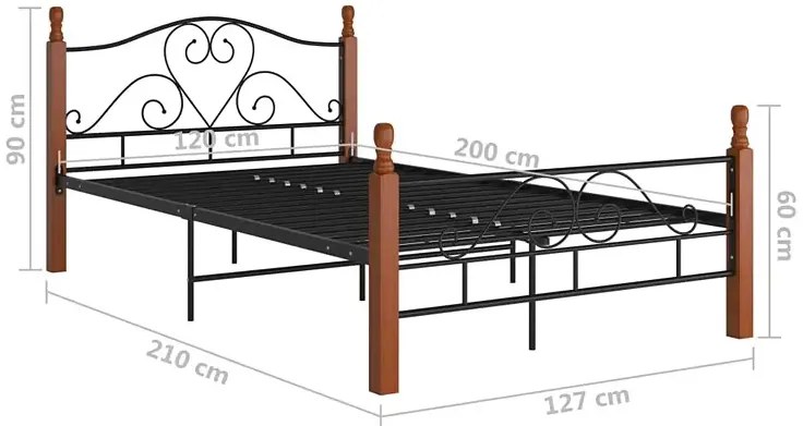 Łózko metalowe czarny + ciemny dąb 120x200 cm B8-W00