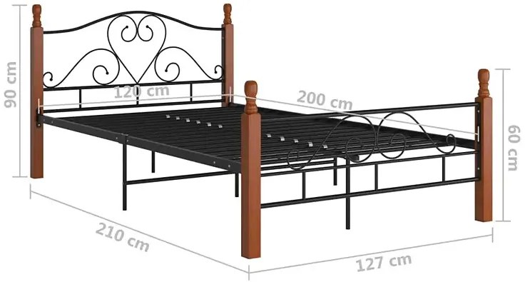Łózko metalowe czarny + ciemny dąb 120x200 cm - Dexir