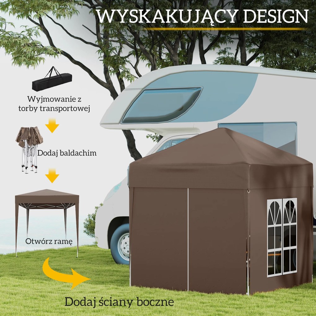 Outsunny Pawilon Składany z 4 Ścianami Bocznymi i 2 Oknami Stal Brązowy 2x2m | Aosom PL
