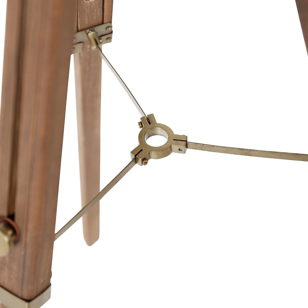 Industrialna lampa podłogowa na trójnogu brązowa z drewnem - Mangoes