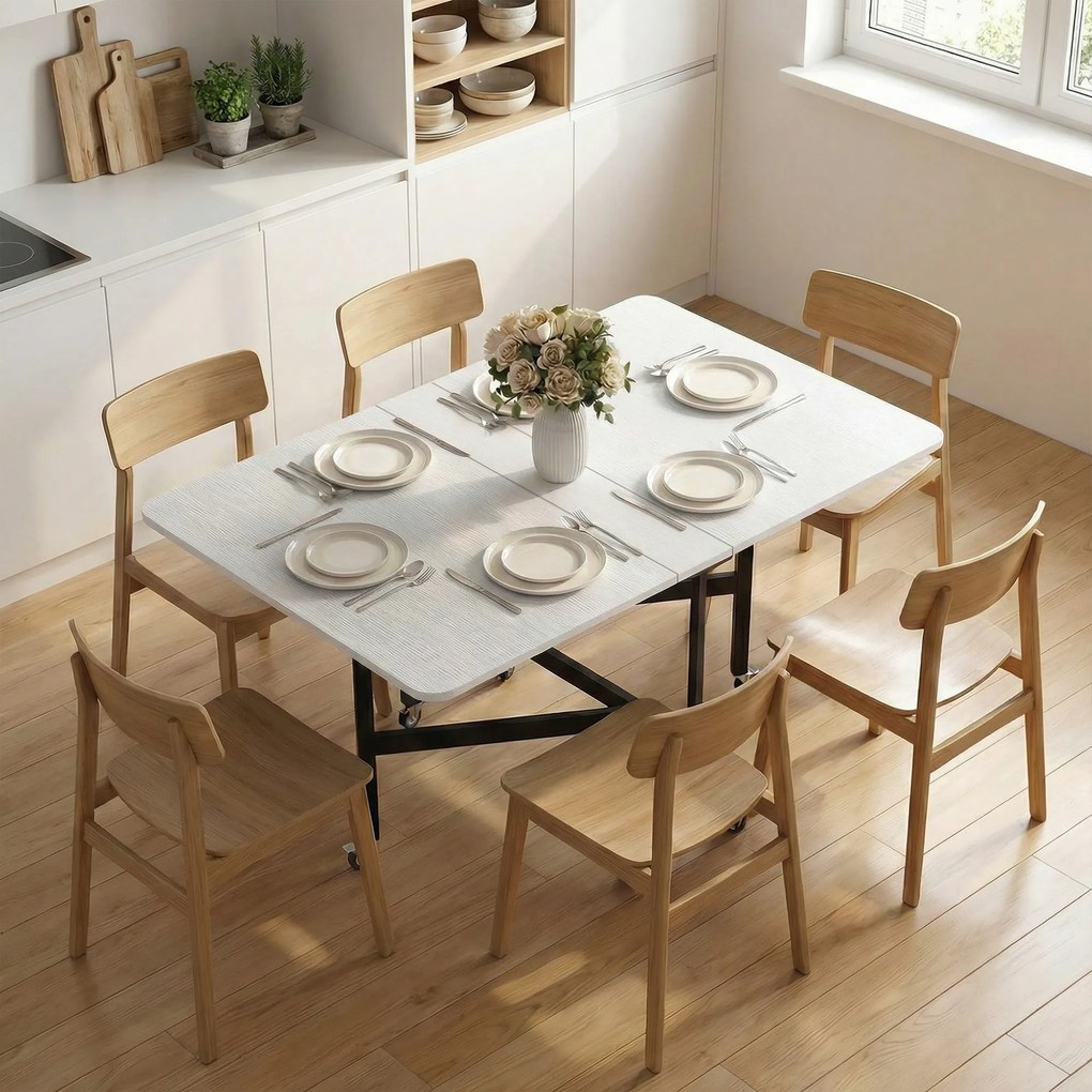 HOMCOM Mobilny stół rozkładany z 6 kółkami i hamulcami, składany stół kuchenny do małych pomieszczeń, Biały | Aosom PL