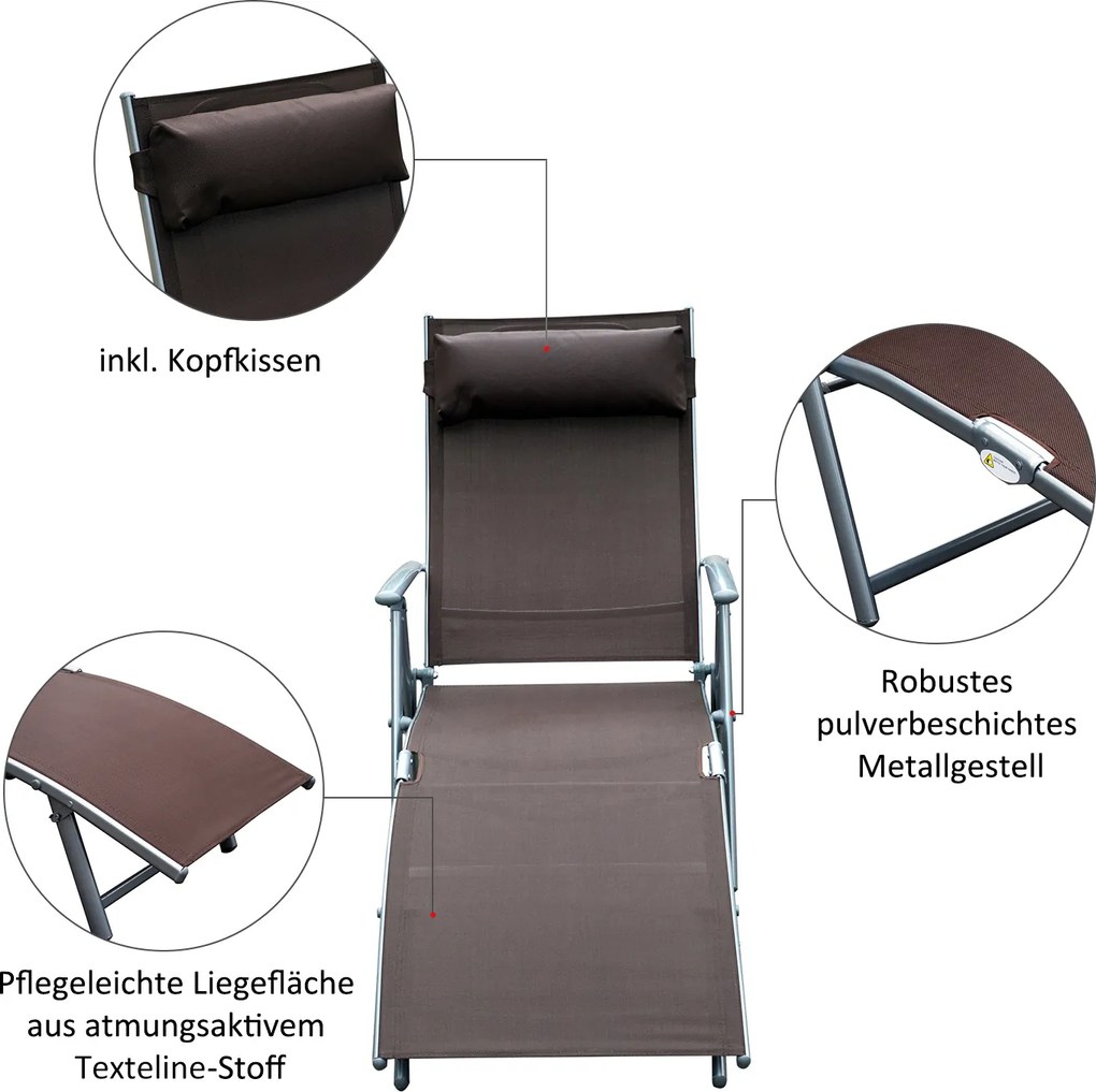 Outsunny® Leżak Ogrodowy Wypczynkowy Składany Z Zagłówkiem Brązowy