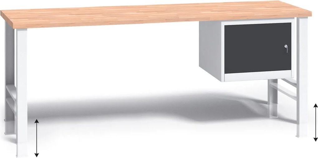 Stół warsztatowy z regulacją wysokości G3, 2000 x 685 x 840-1050 mm, 1x szafka, grafitowy