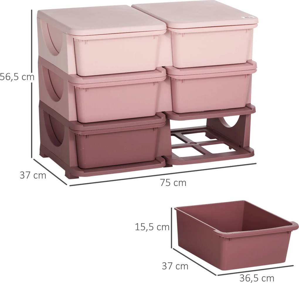 HOMCOM Szafka dziecięca z szufladami Kolorowe pudełka na zabawki 6 poziomów Organizacja pokoju dziecięcego | Aosom PL
