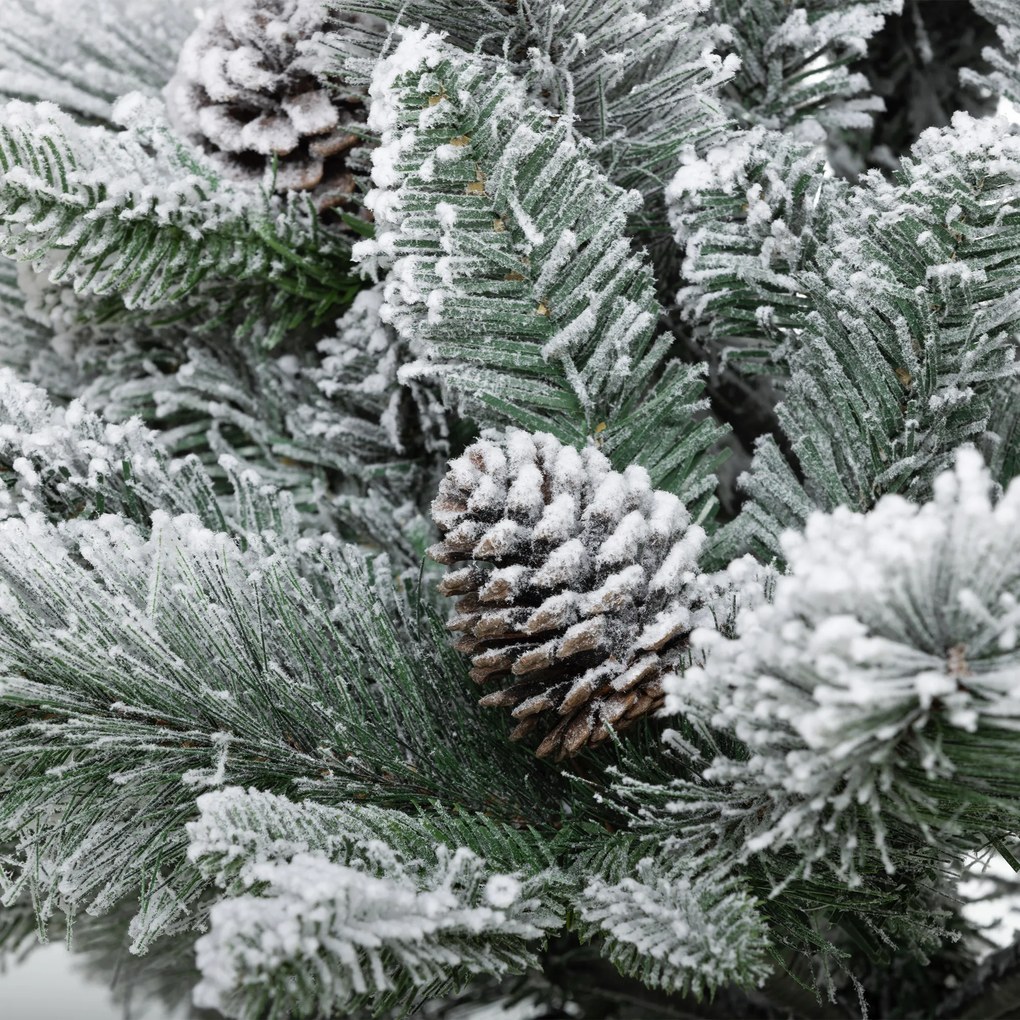 HOMCOM Sztuczna Choinka 90 cm z LED Światełkami, Ognioodporna, na Metalowej Podstawie, Zielony+Biały