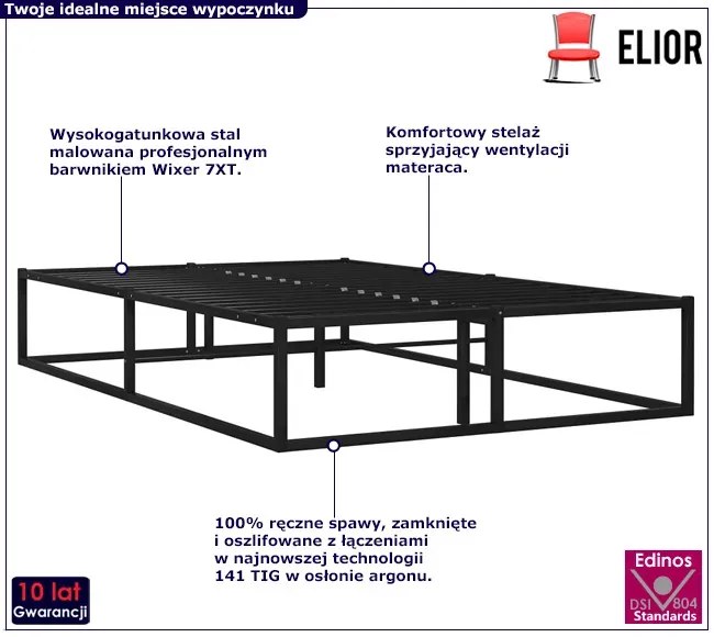 Czarne Metalowe Łóżko Niskie Industrialne 120X200 Cm Golo