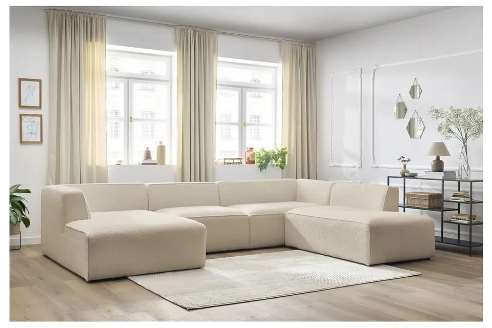 Beżowy narożnik modułowy z materiału bouclé (prawostronny/w kształcie litery U) Megeve – Bobochic Paris