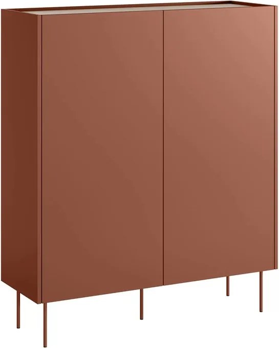Komoda wysoka Desin 120 cm dwudrzwiowa z ukrytymi szufladami - ceramic red / dąb nagano