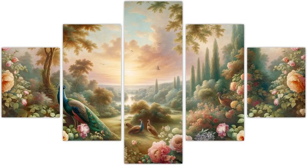 Obraz - Pawie w ogrodzie (125x70 cm)