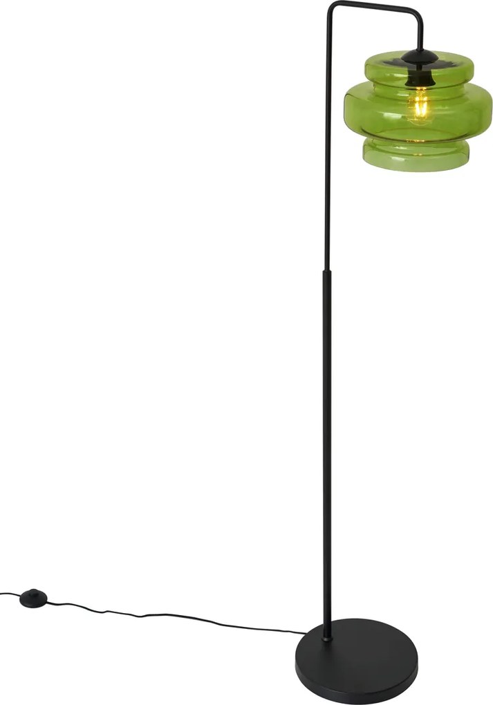 Lampa podłogowa w stylu retro czarna z zielonym szkłem - Denise
