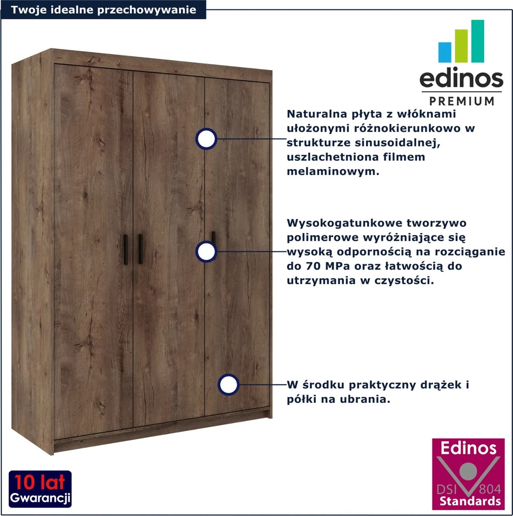 Trzydrzwiowa szafa na ubrania dąb lefkas P9-H87