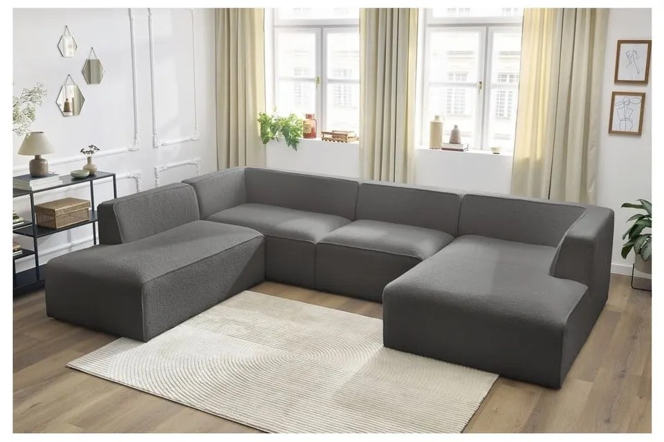 Ciemnoszary narożnik modułowy z materiału bouclé (lewostronny/w kształcie litery U) Megeve – Bobochic Paris