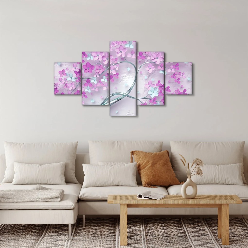 Obraz kwiatów na srebrnej łodydze - abstrakcja (125x70 cm)