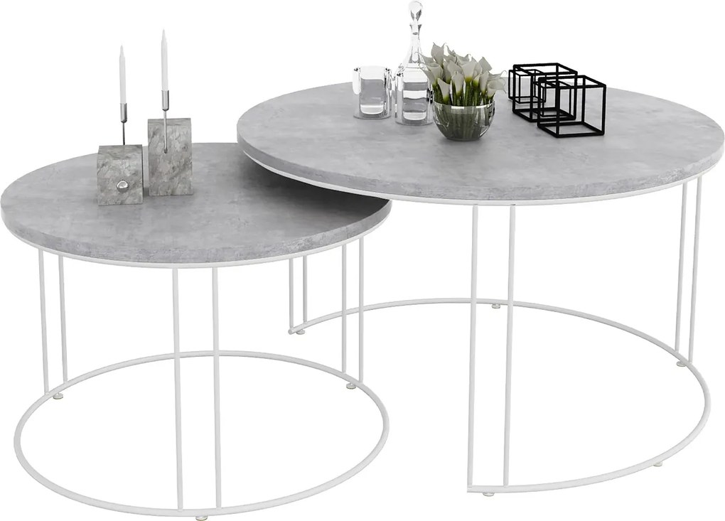Zestaw stolików kawowych biały + beton G3-L05