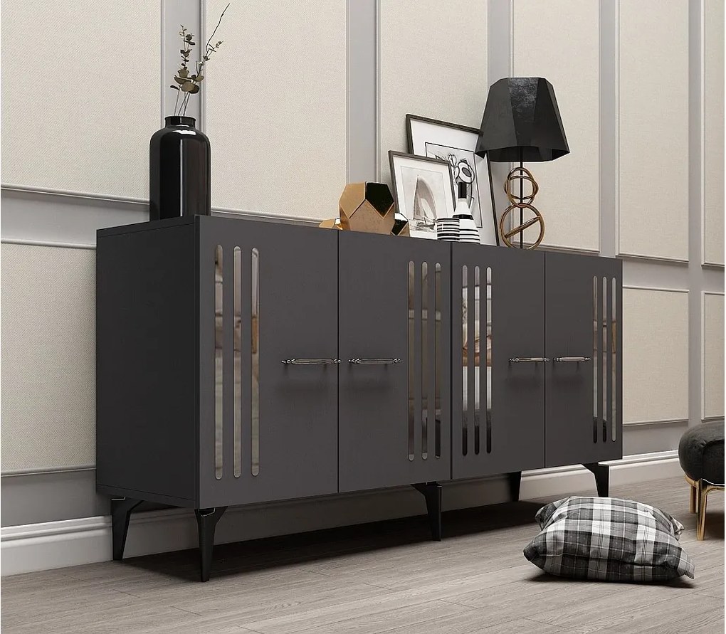 Komoda – 150 cm – Antracyt i srebro – Płyta wiórowa pokryta melaminą