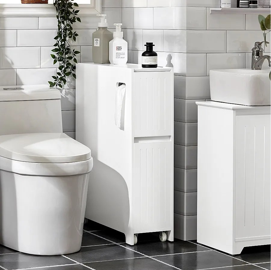 Wąska szafka łazienkowa na papier Kółkach BZR111-W