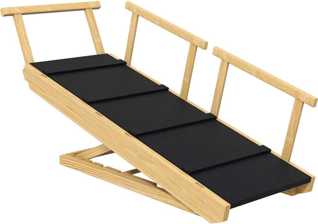 PawHut Rampa dla psów, regulowana wysokość, składana, poręcze, dla psów do 40kg, ramka z drewna, 85 x 40 x 78,5 cm, Czarny