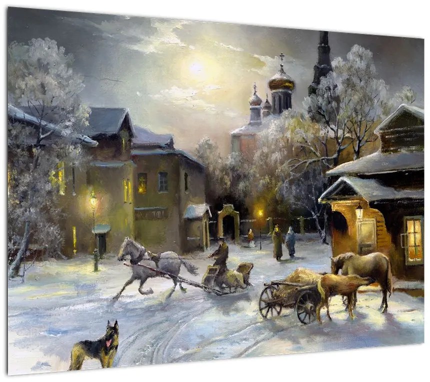 Obraz na szkle - Zimowa wioska (70x50 cm)