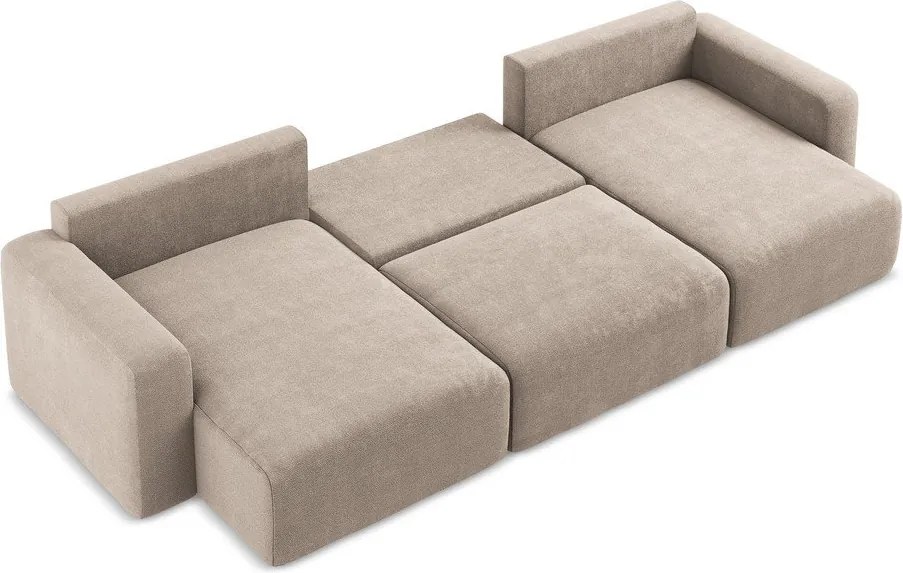 Beżowy rozkładany/ze schowkiem narożnik z tkaniny szenilowej (w kształcie litery U) Kona – Makamii