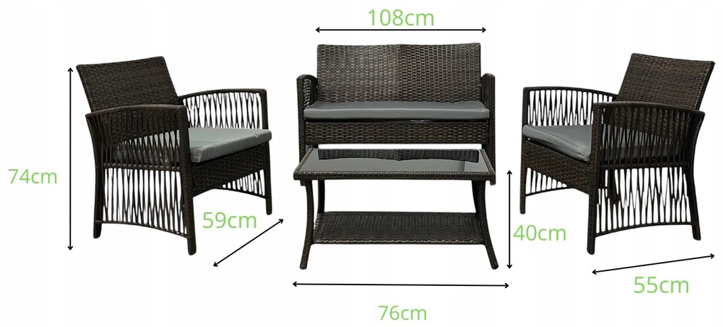 Zestaw mebli ogrodowych Solina, kolor szary, poduszki szare