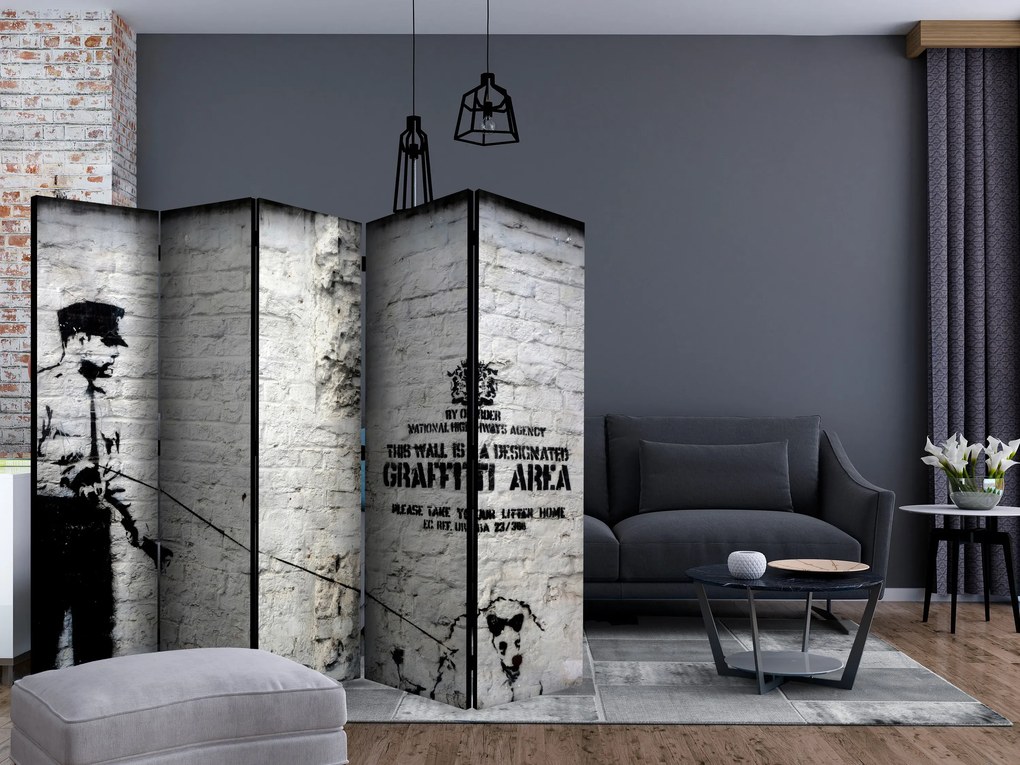 Parawan jednostronny Street art 225x172 cm 5-częściowy czarny ARTGEIST B