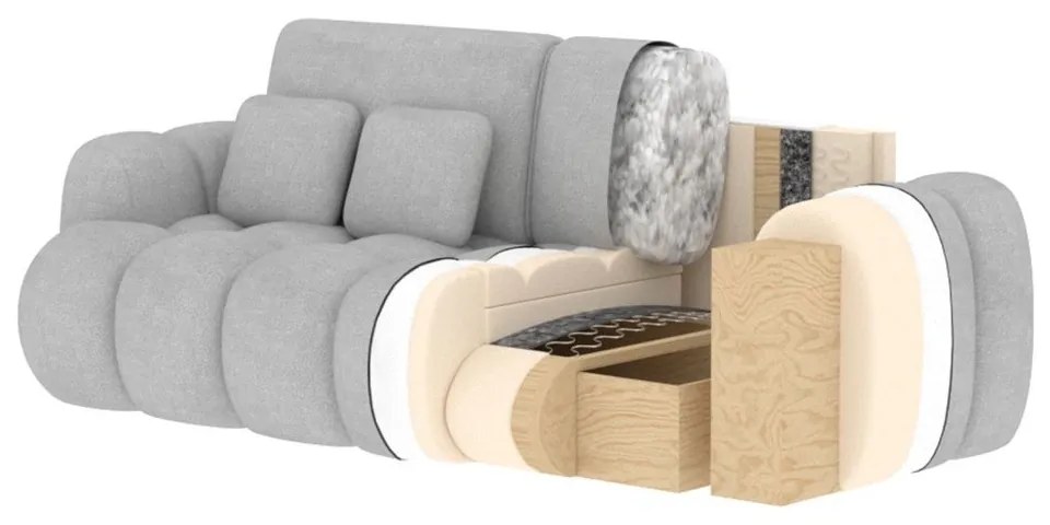 Szara rozkładana sofa z materiału bouclé 256 cm Cotonn – ELTAP