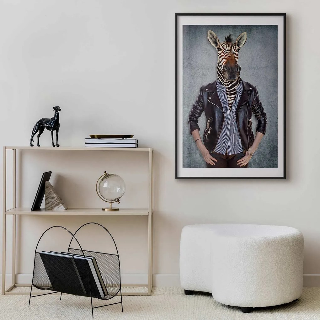 Plakat Zebra Ewa 21x30 cm z ramą czarną z marginesem ARTGEIST B