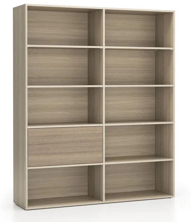 Regał biurowy szeroki LAYERS, 1 schowek, 1582 x 400 x 1905, dąb naturalny / dąb bejcowany