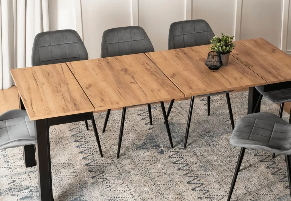 Stół rozkładany Sinenko dąb craft/czarny – prostokątny stół z płyty laminowanej 80–200 cm z 2 wkładkami